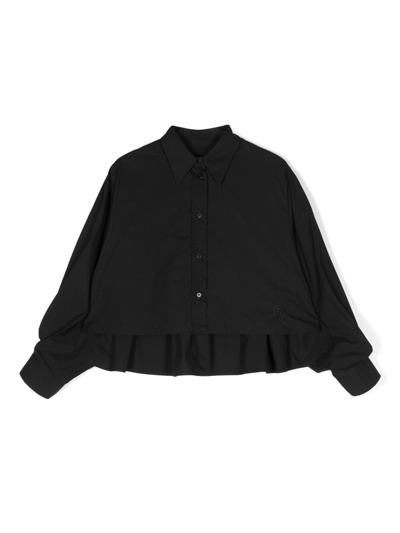 Mm6 Maison Margiela Kids' High-low Flared Rear Shirt In Black