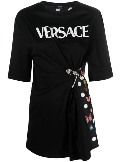 Versace X Dua Lipa Butterfly-print Safety-pin T-shirt In Black