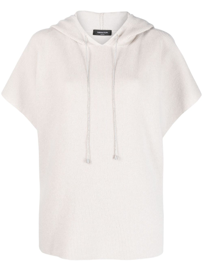 Fabiana Filippi Knitted Short-sleeve Drawstring Hoodie In Neutrals