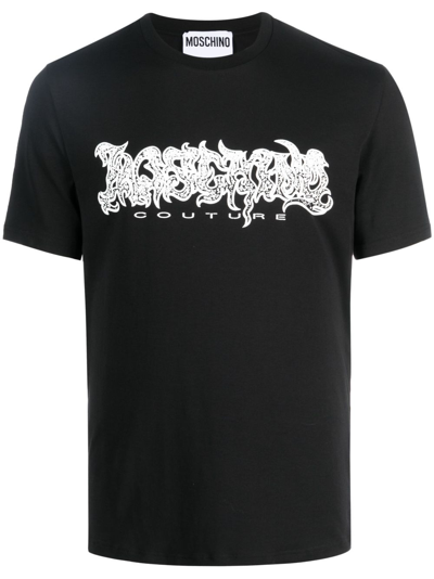 Moschino Logo-print Stretch-cotton T-shirt In Black