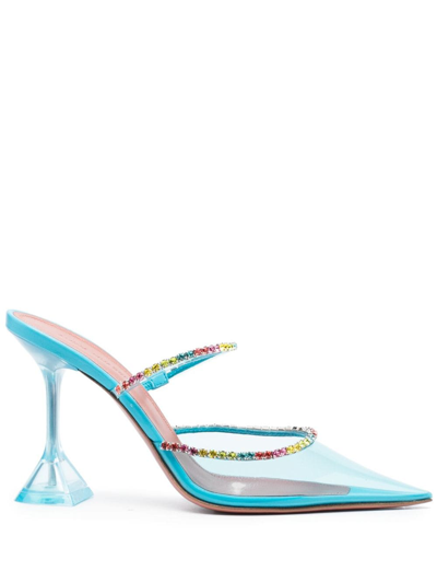 Amina Muaddi Gilda Crystal Clear Mules In Blue