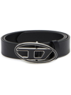 Diesel Leather Belt With Enamelled Buckle In Black