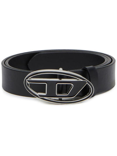 Diesel Logo-plaque Leather Belt In Black