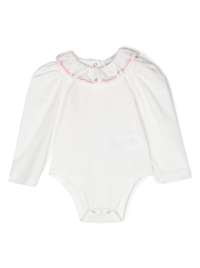 Monnalisa Babies' Embroidered-edge Cotton Bodysuit In White