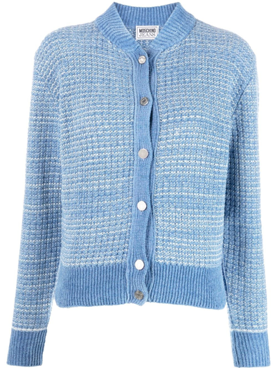 Moschino Band-collar Knitted Cardigan In Blue