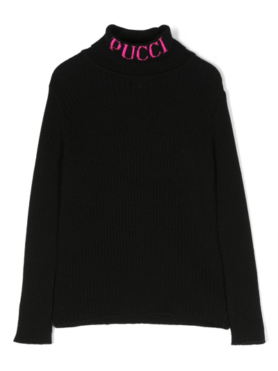 Pucci Junior Kids' Logo-print Knitted Jumper In Black