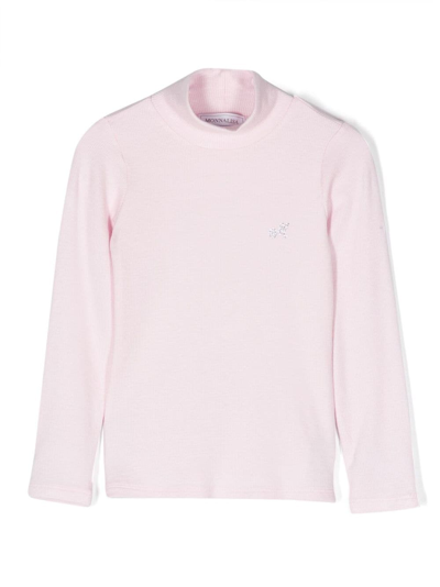 Monnalisa Kids' Crystal-embellished Knitted Top In Pink