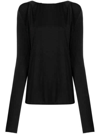 Victoria Beckham Cut-out Long-sleeve Top In Black