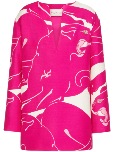 Valentino Graphic-print Long-sleeve Minidress In Pink