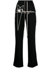 RICK OWENS LOGO-EMBROIDERED TRACK TROUSERS