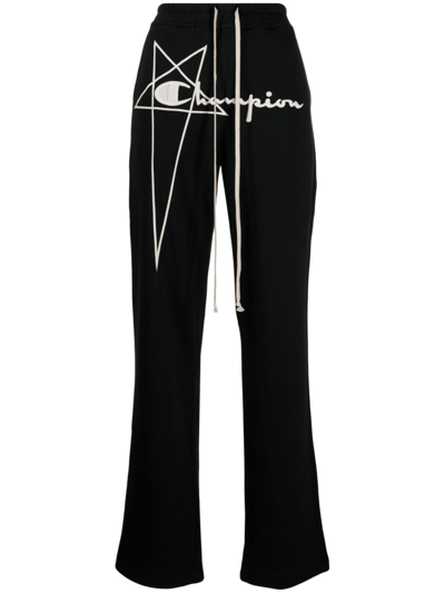 Rick Owens Logo-embroidered Track Trousers In Black