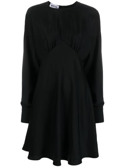 Moschino Satin Poet-sleeve Midi Dress In Black