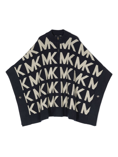 Michael Kors Kids' Logo Intarsia-knit Half-zip Cape In Blue