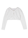 Monnalisa Fine-ribbed Cropped Cardigan In White