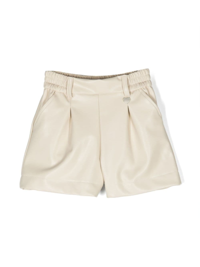 Monnalisa Kids' Satin Cotton Shorts In Neutrals