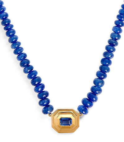 Azlee Yellow Gold And Sapphire Beaded Staircase Necklace