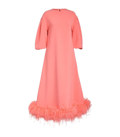 Huishan Zhang Feather-trim Poppy Midi Dress In Pink