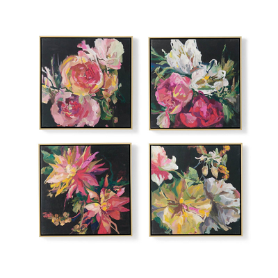 Frontgate Set Of 4 Floral Fantasy Giclee Prints In Black