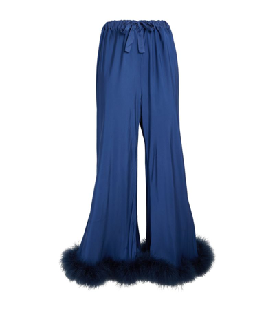 Sleeper Feather-trim Boudoir Trousers In Blue