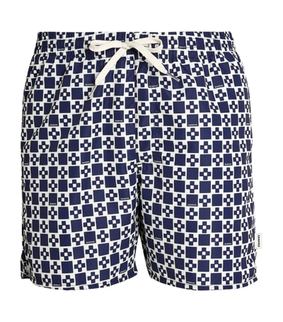 Sandro Mens Bleus Cross Graphic-print Regular-fit Woven Swim Shorts In Square Cross Navy