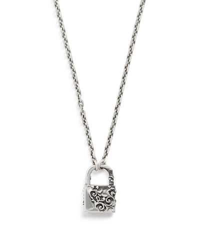 Emanuele Bicocchi Sterling Silver Ornamented Padlock Necklace
