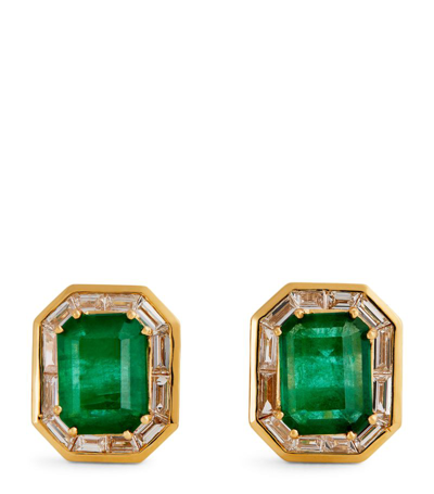 Shay Yellow Gold, Diamond And Emerald Halo Stud Earrings
