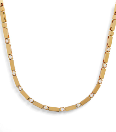 Azlee Yellow Gold And Diamond Bar Tennis Necklace