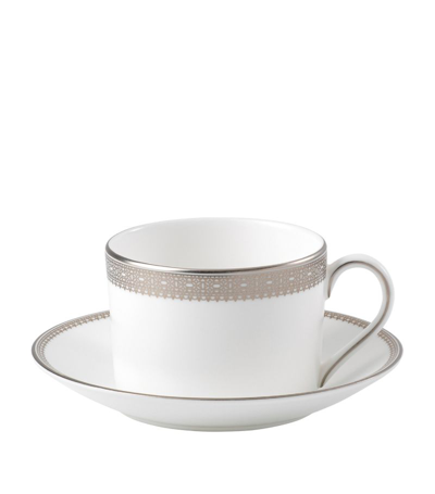 Wedgwood Vera Wang Lace Platinum Teacup And Saucer In White