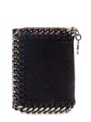 STELLA MCCARTNEY BLACK TRI-FOLD WALLET WITH CHAIN DETAIL IN FAUX LEATHER WOMAN