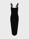 Versace Knit Midi Dress With Polka Dot Silk Twill Inserts In Nero