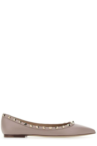 Valentino Garavani Valentino Pink  Rockstud Ballerina Flats In Pink