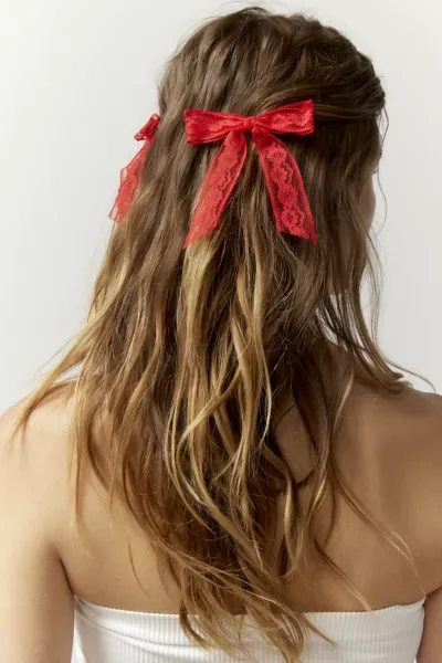 Urban Outfitters Mini Lace Hair Bow Clip Set In Red