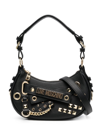Love Moschino Logo-plaque Embellished Shoulder Bag In Black