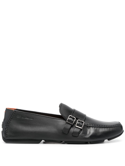 Santoni Double-buckle Monk Shoes In Black