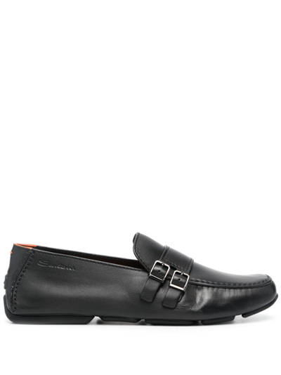 Santoni Man Loafers Midnight Blue Size 8.5 Leather In Black