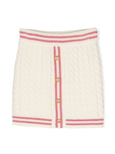 Balmain Kids' Cable-knit Wool Skirt In Bianco