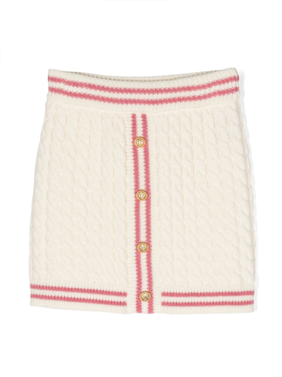 Balmain Kids' Cable-knit Wool Skirt In Neutrals