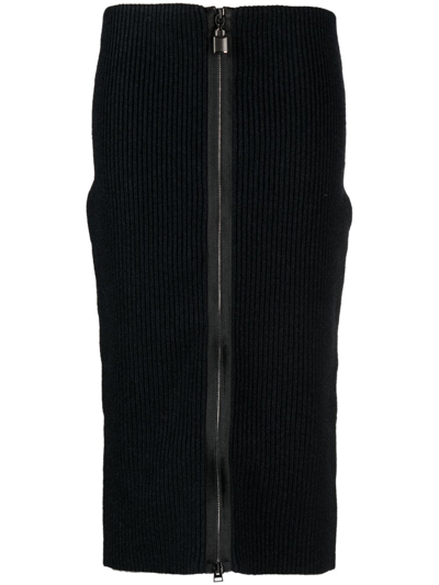 Tom Ford Zip-up Ribbed Knit Skirt In Black
