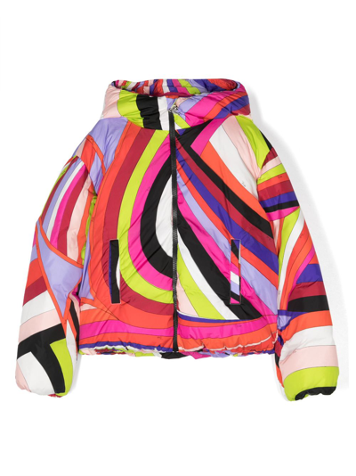 Pucci Junior Kids' Iride-print Puffer Jacket In Black