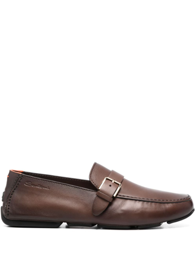 Santoni Buckled Leather Monk Shoes In Brown