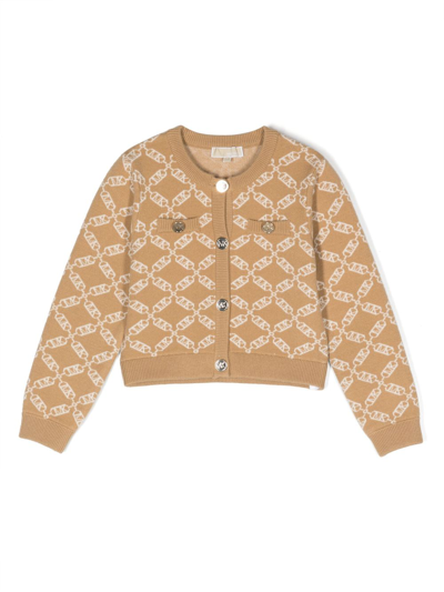 Michael Kors Kids' Monogram-pattern Buttoned Knitted Cardigan In Oro