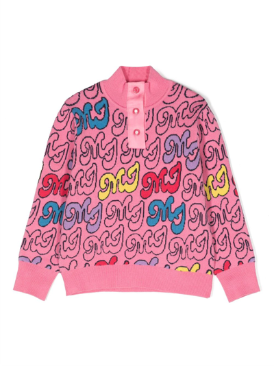 Marc Jacobs Girls Apricot Kids Logo-pattern High-neck Knitted Jumper 4-12 Years In Pink