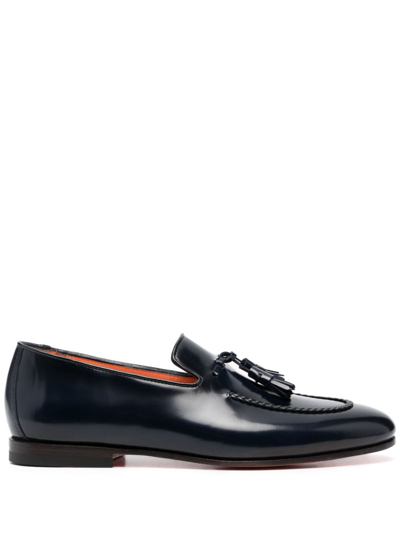 Santoni Tassel-embellished Leather Loafers In Blue