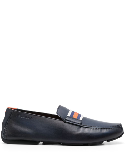 Santoni Striped-band Leather Loafers In Blue