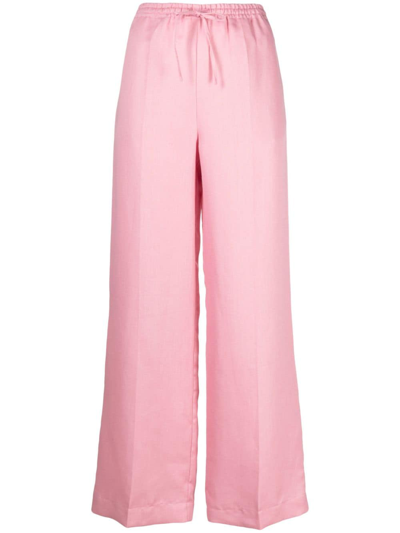 Asceno The Aurelia Linen Wide-leg Trousers In Pink
