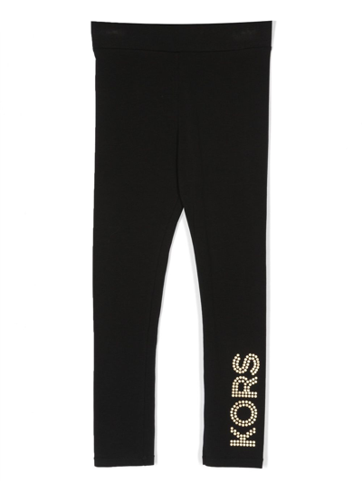 Michael Kors Kids' Logo-print Stretch-cotton Leggings In Black