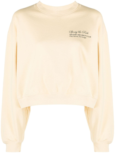 Sporty And Rich Tennis Script Cropped Sweatshirt In Almondnavy