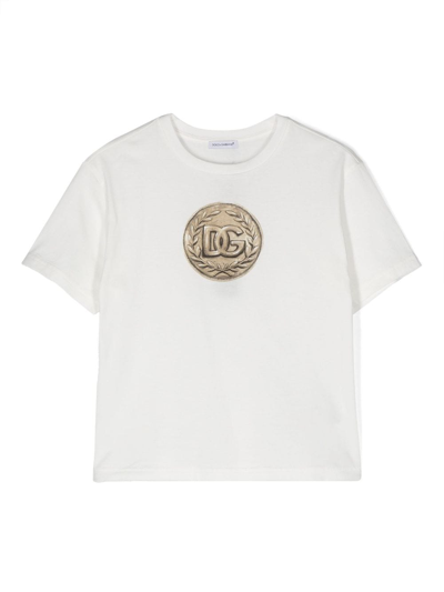 Dolce & Gabbana Kids' Logo-print Cotton T-shirt In Bianco