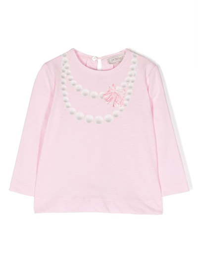 Monnalisa Babies' 项链印花棉罩衫 In Pink