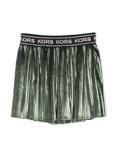 Michael Kors Kids' Logo-waistband Metallic Pleated Skirt In Green